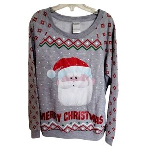 Rudolph the Red Nose Reindeer Gray Red Santa Christmas Sweater Size Medium